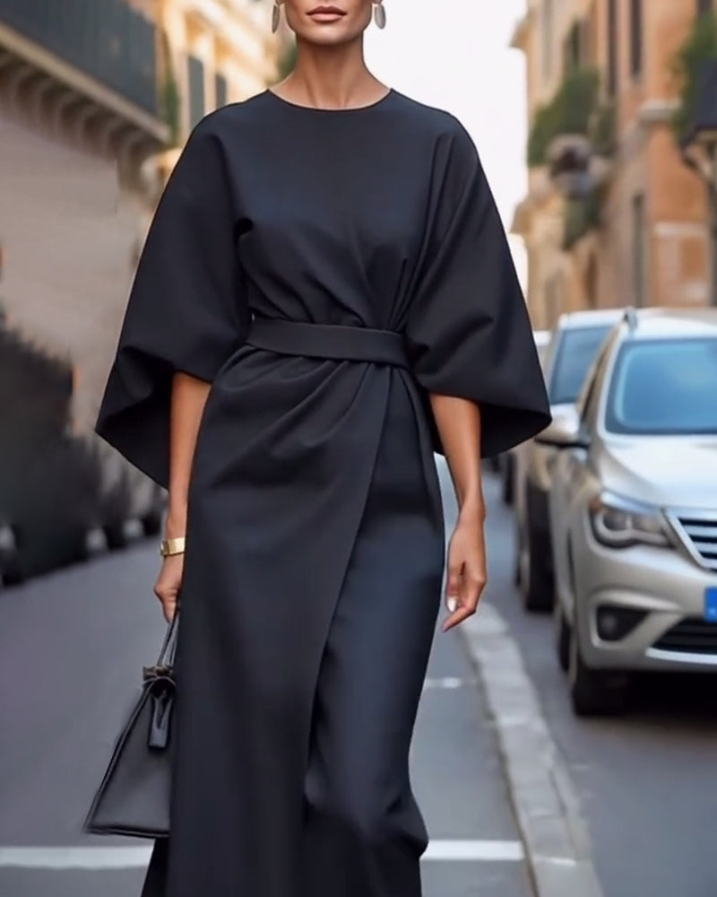 Celestine Belted Lantern Sleeve Dress
