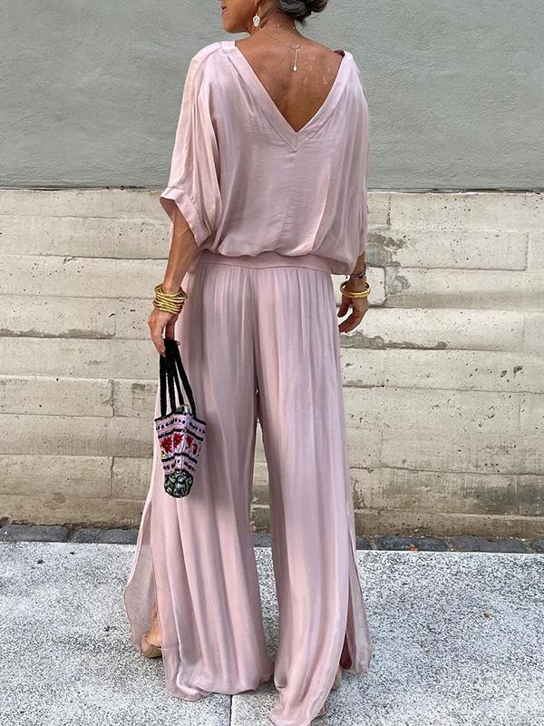 Sorella V-Neck Batwing Wide-Leg Jumpsuit Set