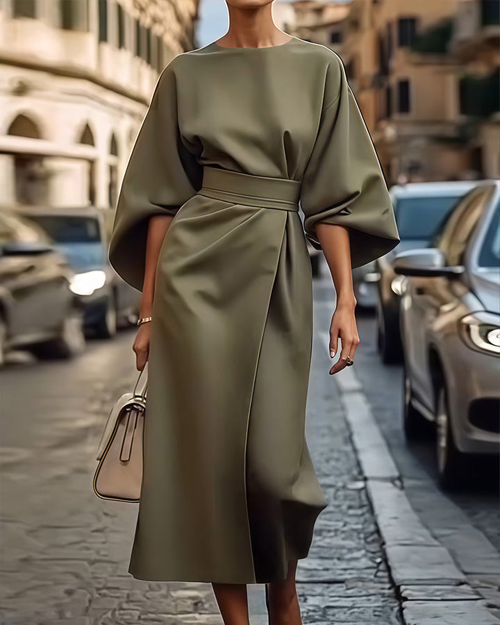 Celestine Belted Lantern Sleeve Dress