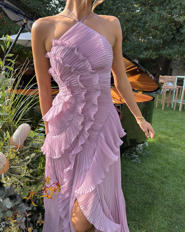 Amara Ruffle Pleated Maxi Dress