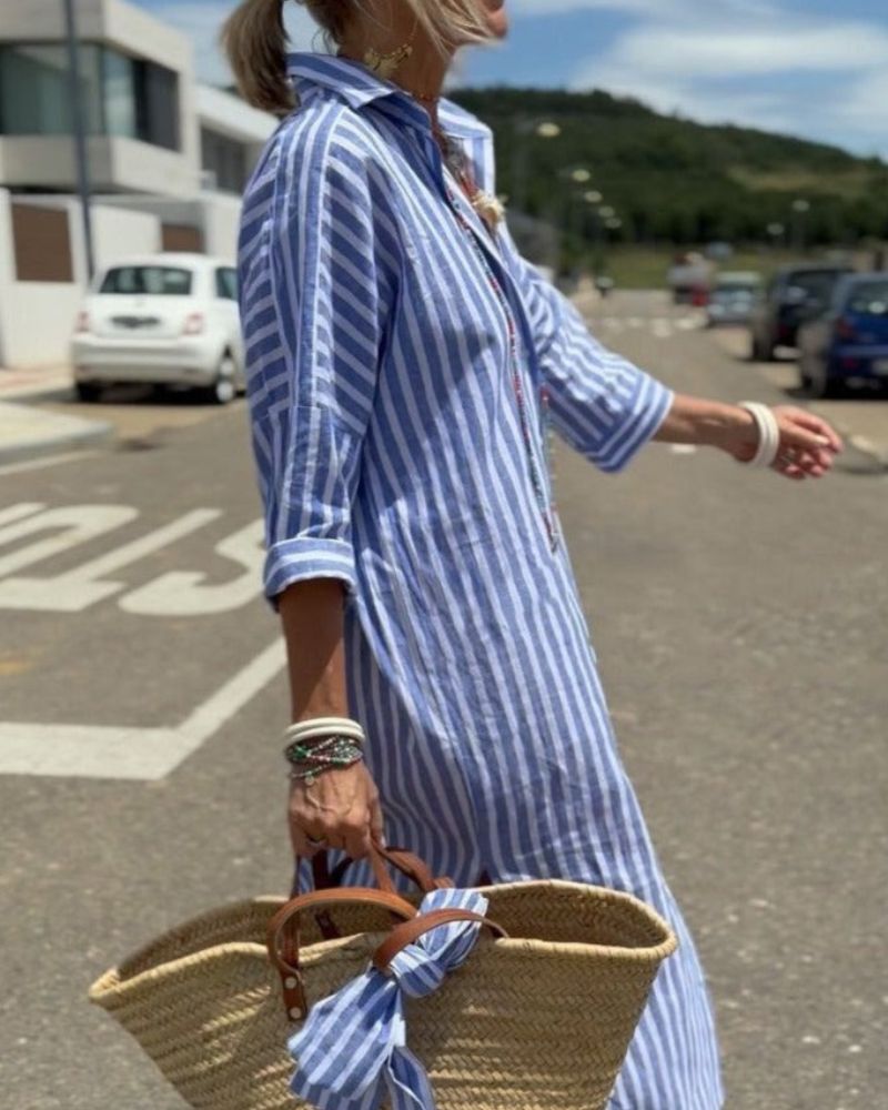 Sophia Striped Shirt Midi Dress