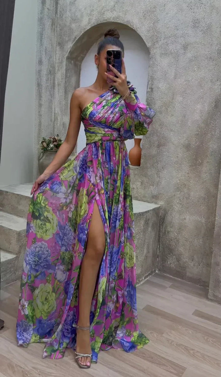 Whitney One-Shoulder Floral Dress