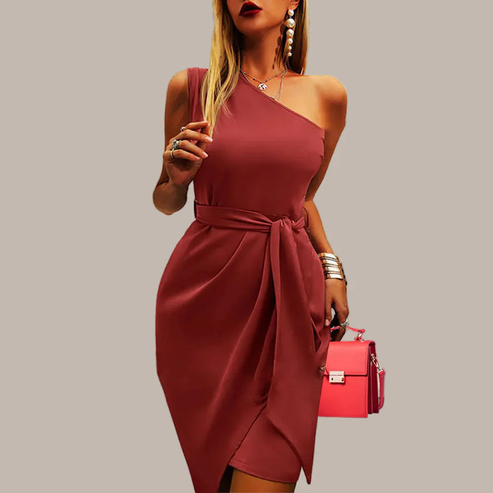 Evelina One Shoulder Evening Midi Dress
