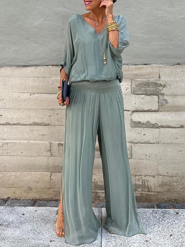 Sorella V-Neck Batwing Wide-Leg Jumpsuit Set