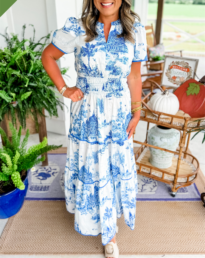Camille Toile Print Maxi Dress