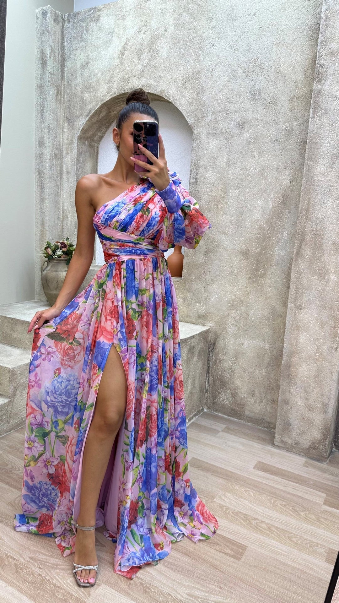 Whitney One-Shoulder Floral Dress