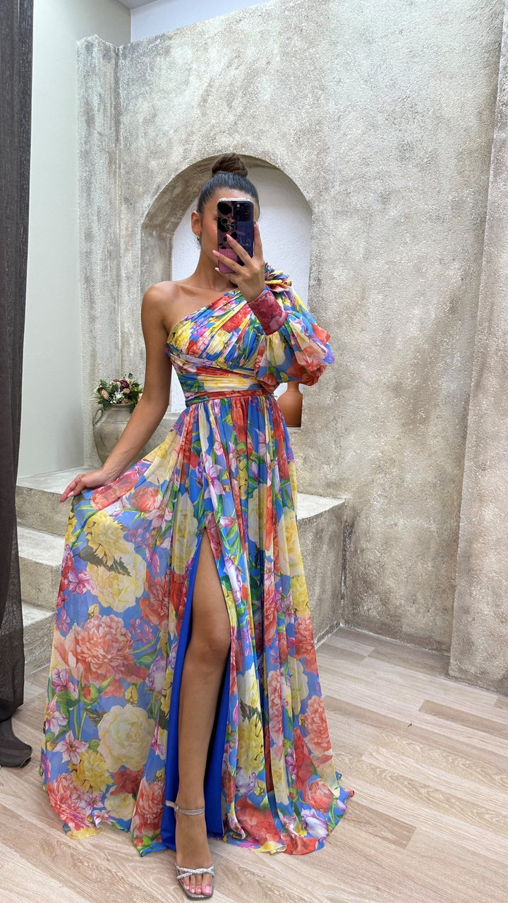Whitney One-Shoulder Floral Dress