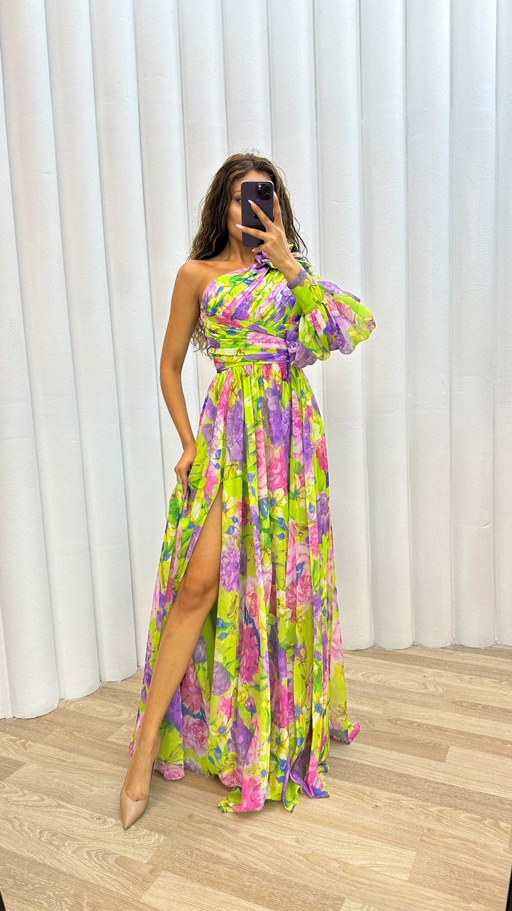 Whitney One-Shoulder Floral Dress