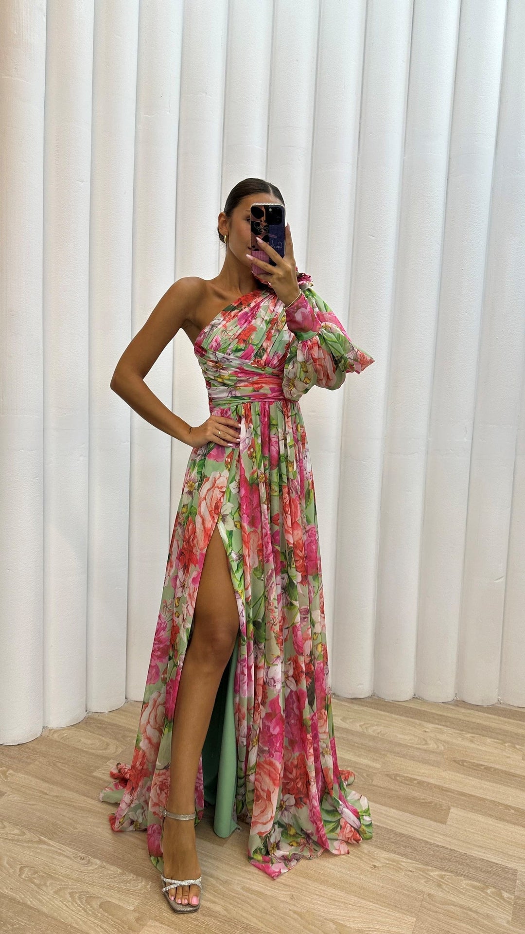 Whitney One-Shoulder Floral Dress