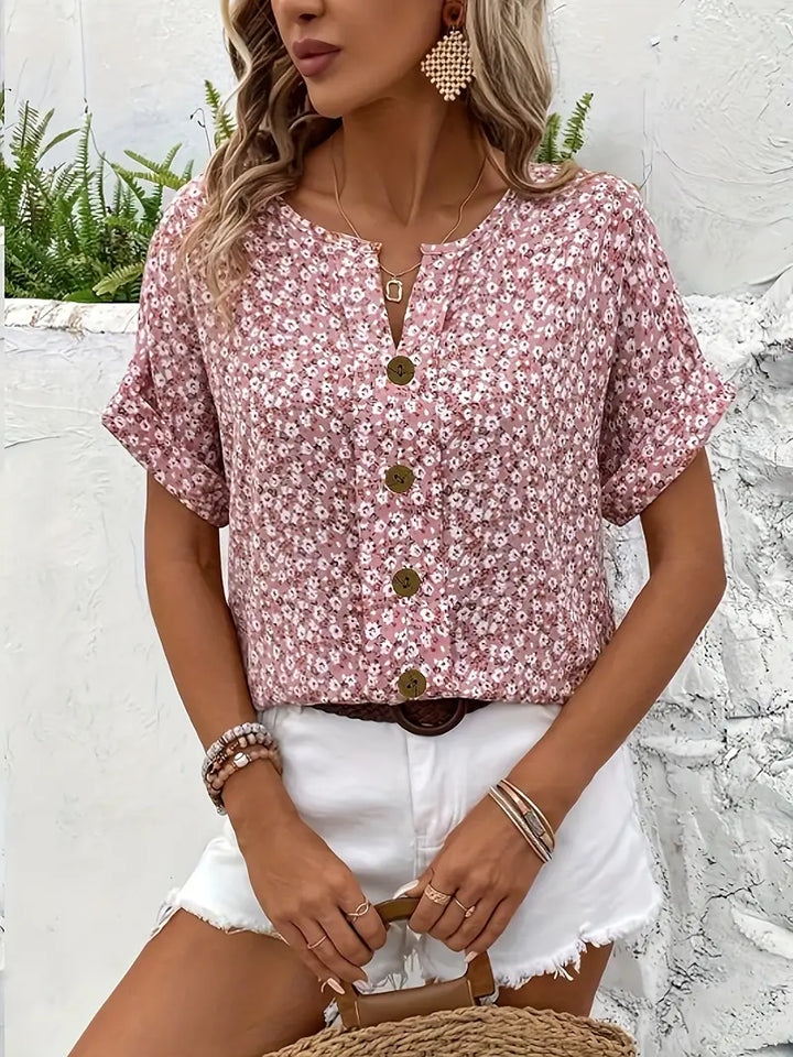 Verna Floral Button Front Blouse