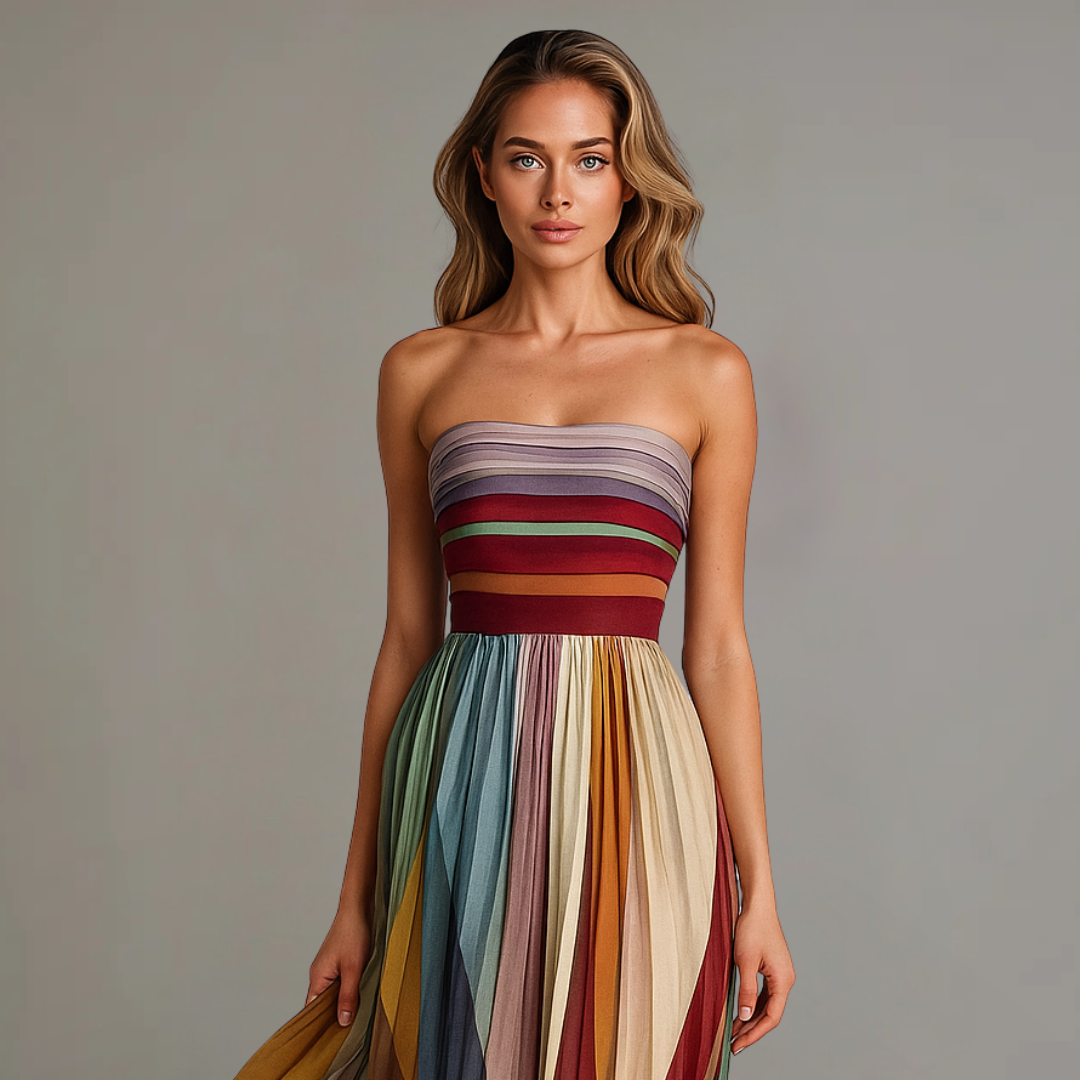 Judith Pleated Strapless Maxi Dress
