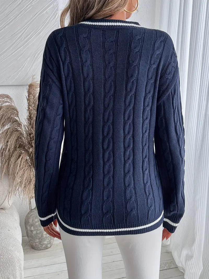 Marina Cable Knit V-Neck Sweater