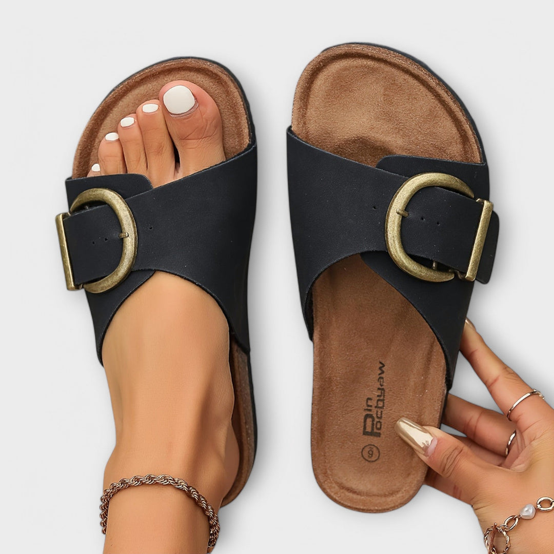Joanna Comfort Buckle Slide Sandals