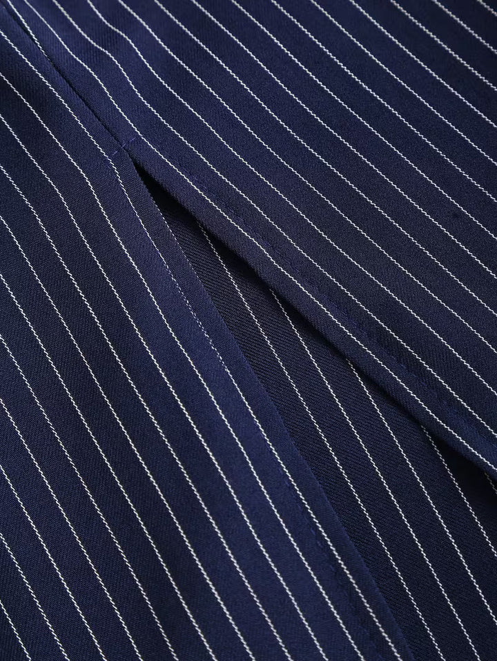 Viviana Pinstripe Belted Pencil Midi Dress