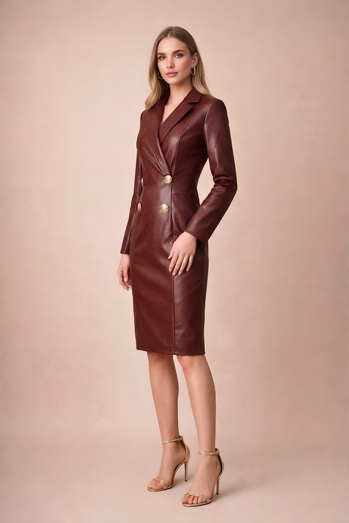Celestine Faux Leather Blazer Midi Dress