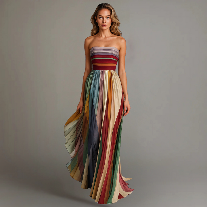 Judith Pleated Strapless Maxi Dress