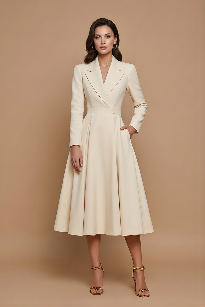 Genevieve Notched Lapel A Line Midi Dress