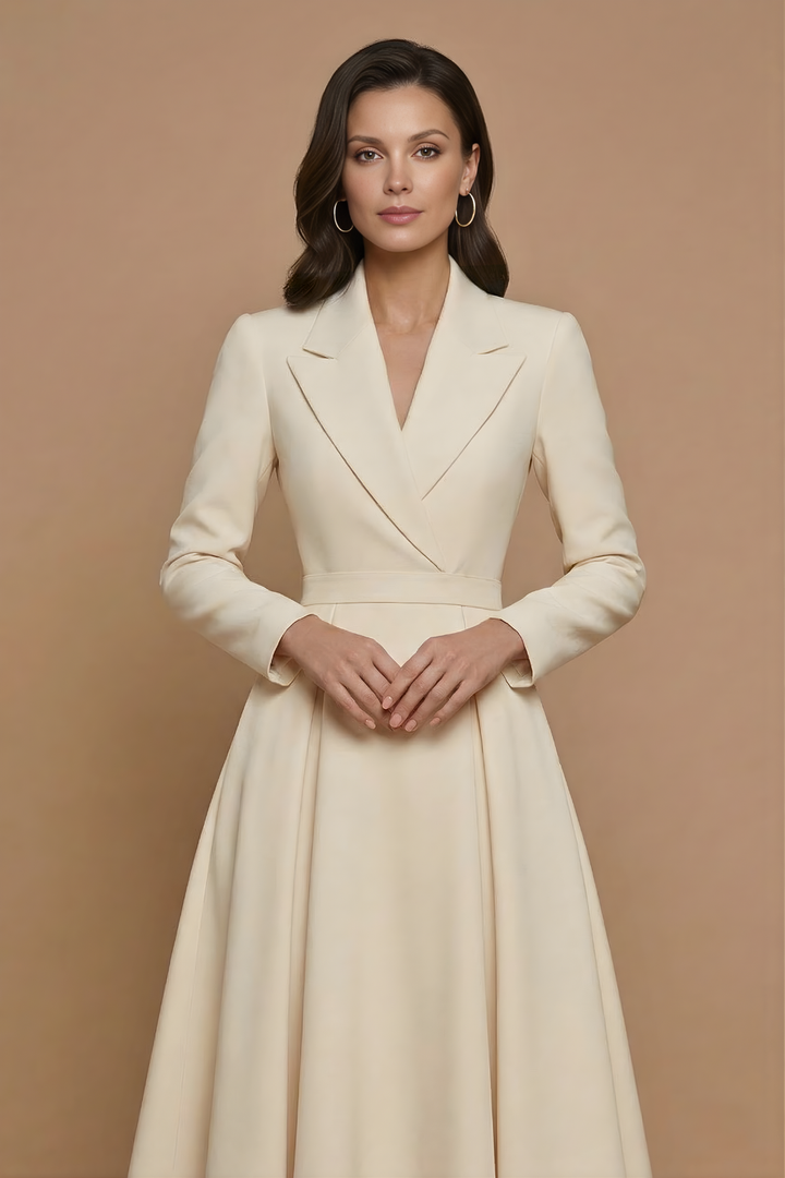 Genevieve Notched Lapel A Line Midi Dress