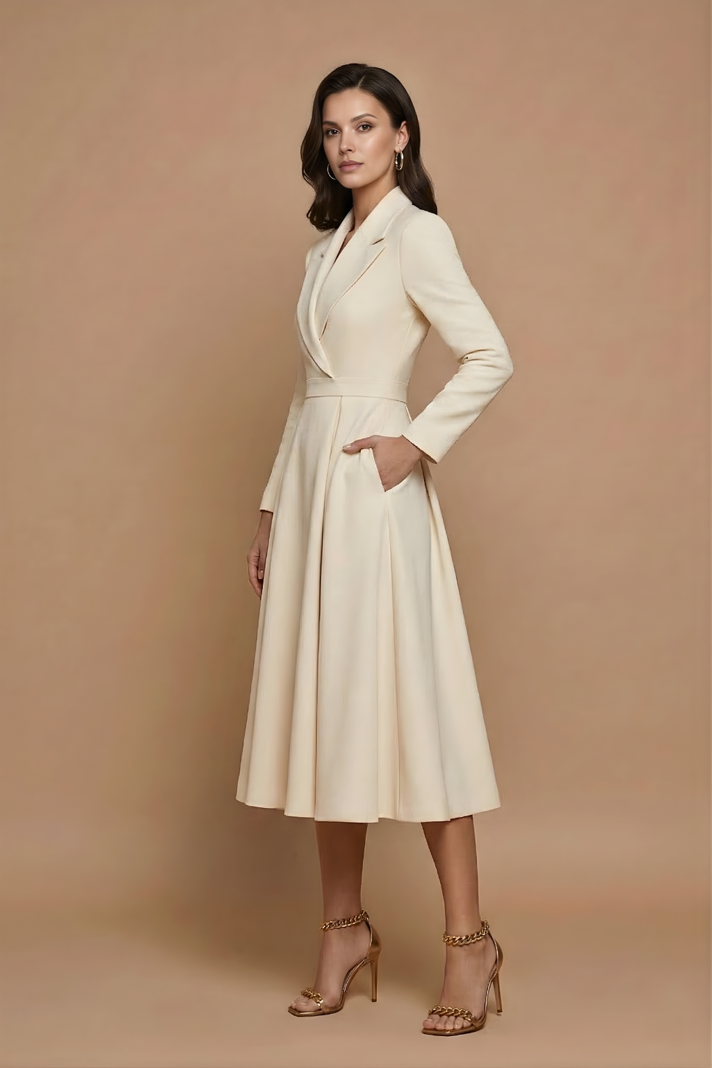 Genevieve Notched Lapel A Line Midi Dress