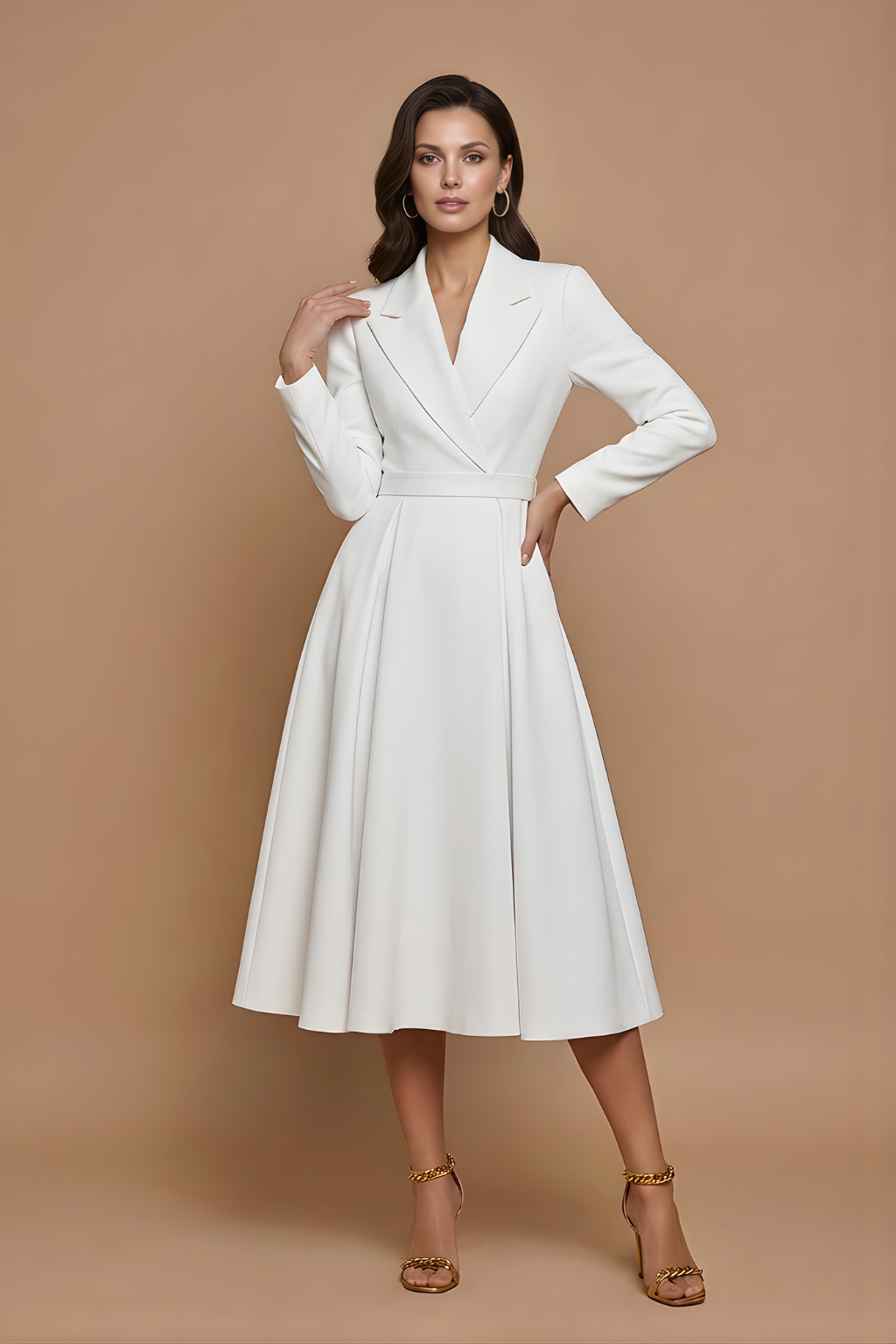 Genevieve Notched Lapel A Line Midi Dress