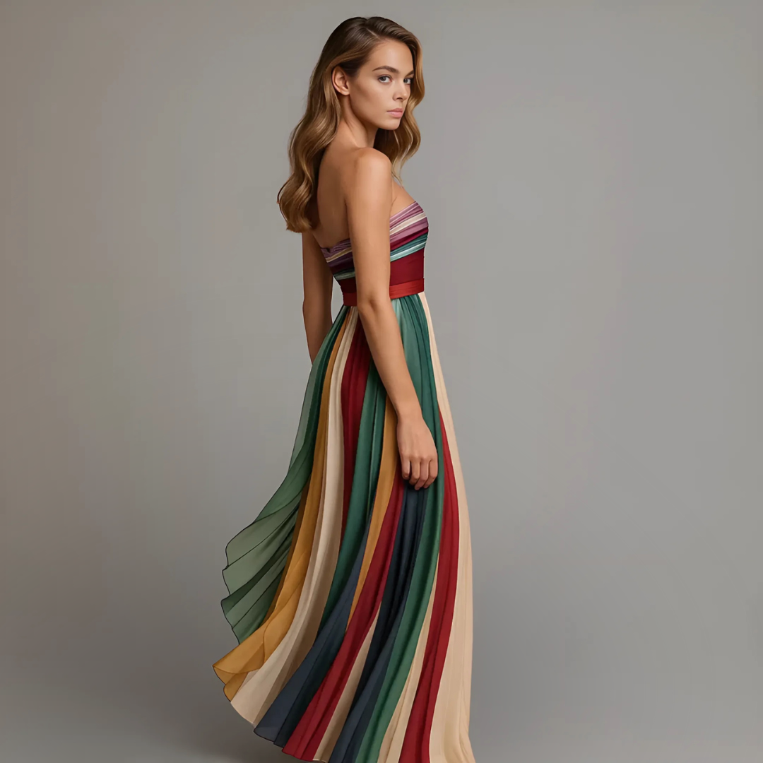 Judith Pleated Strapless Maxi Dress