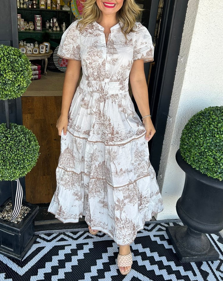 Camille Toile Print Maxi Dress