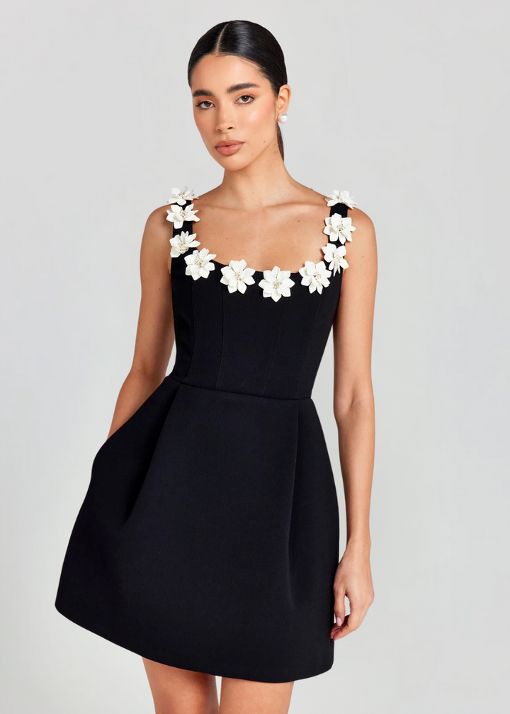 Valentina Floral Appliqué Mini Dress