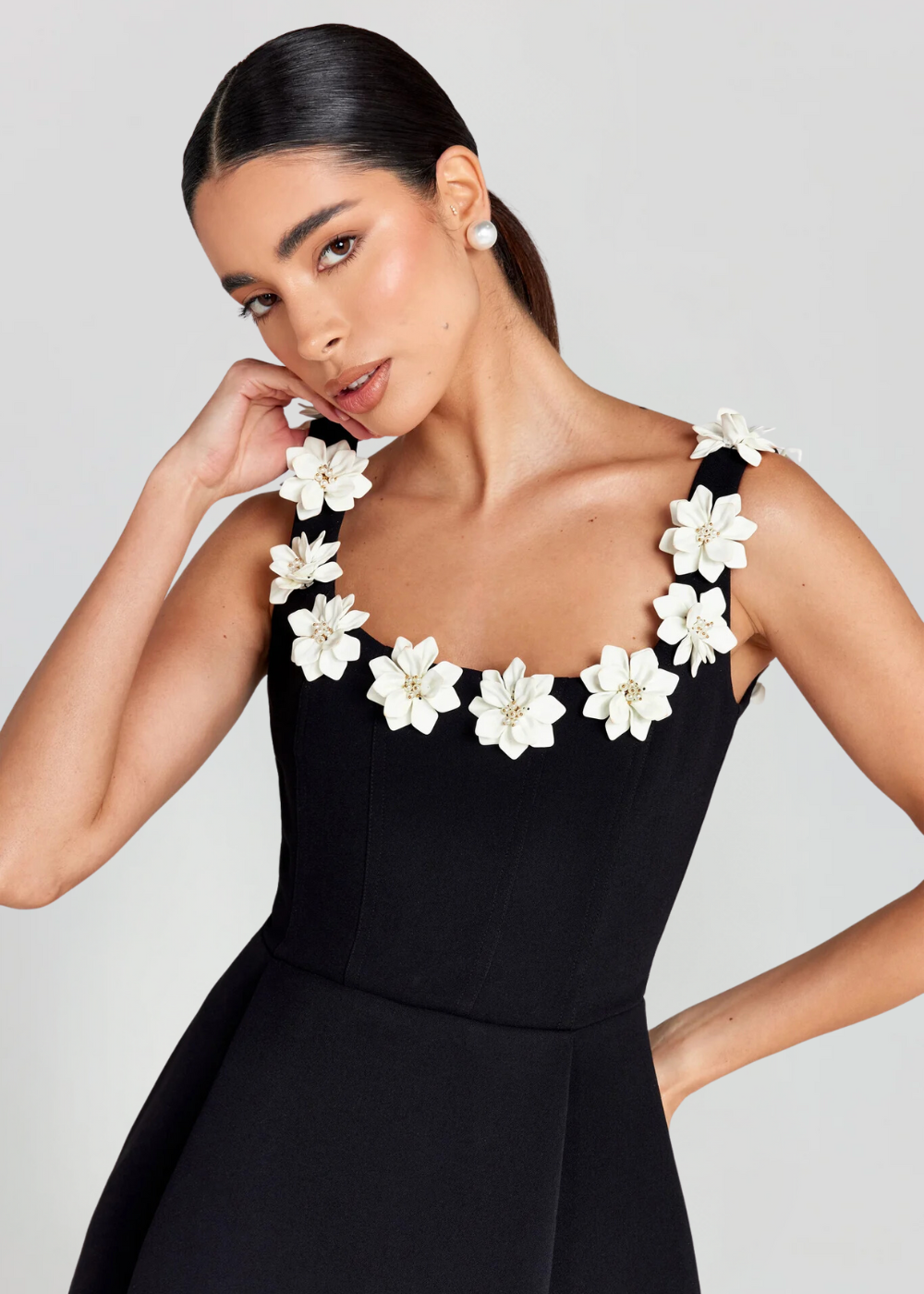 Valentina Floral Appliqué Mini Dress