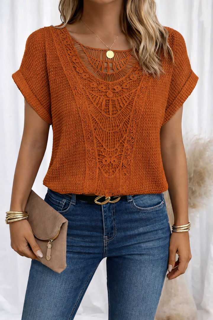 Rosa Lace Trim Round Neck Top