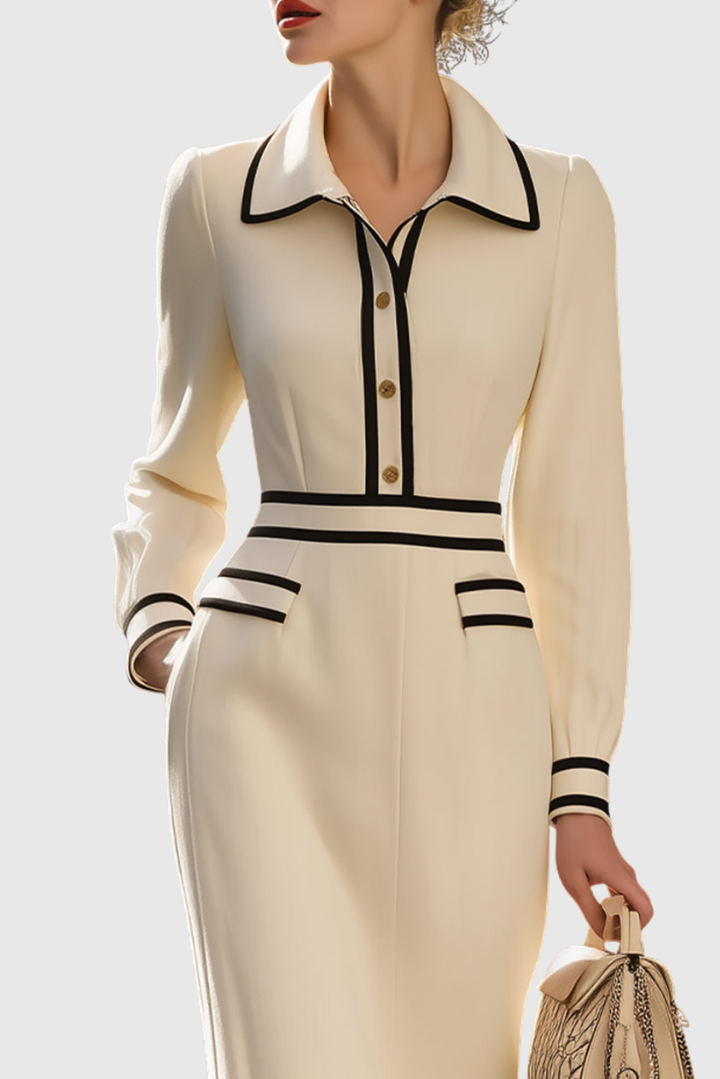 Celina Contrast Trim Collared Midi Dress