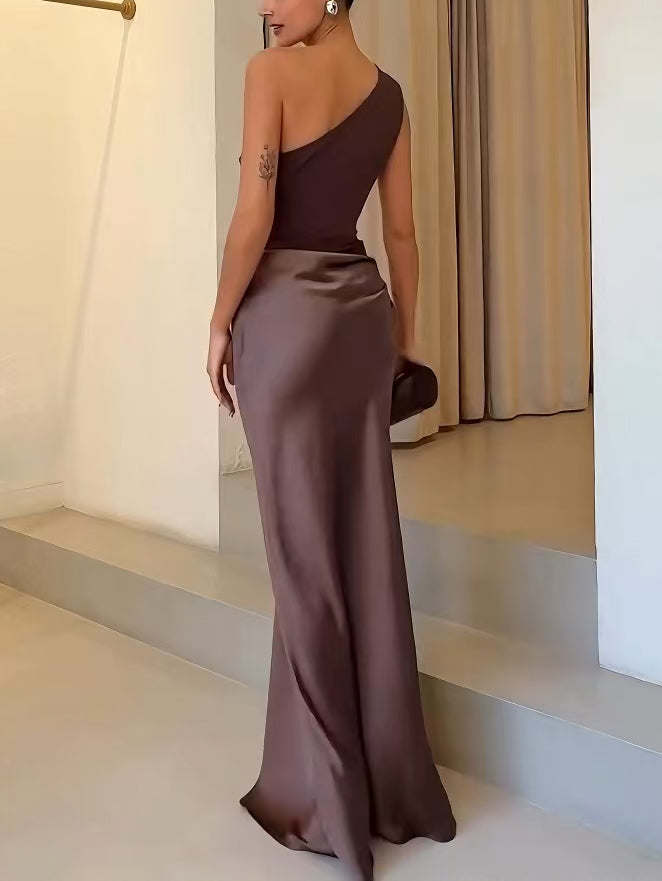 Anita One Shoulder Pleated Maxi Dress