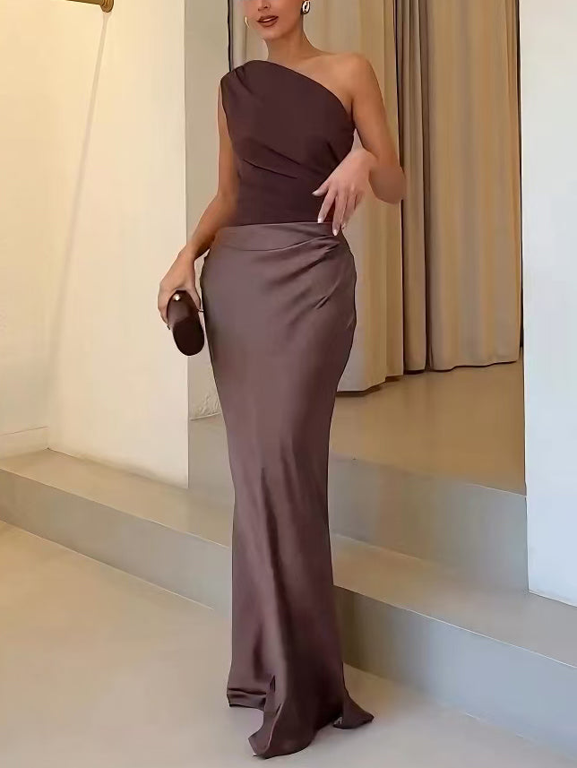 Anita One Shoulder Pleated Maxi Dress