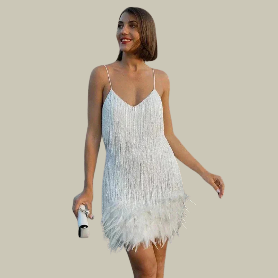 Odette Feather Trim Mini Dress