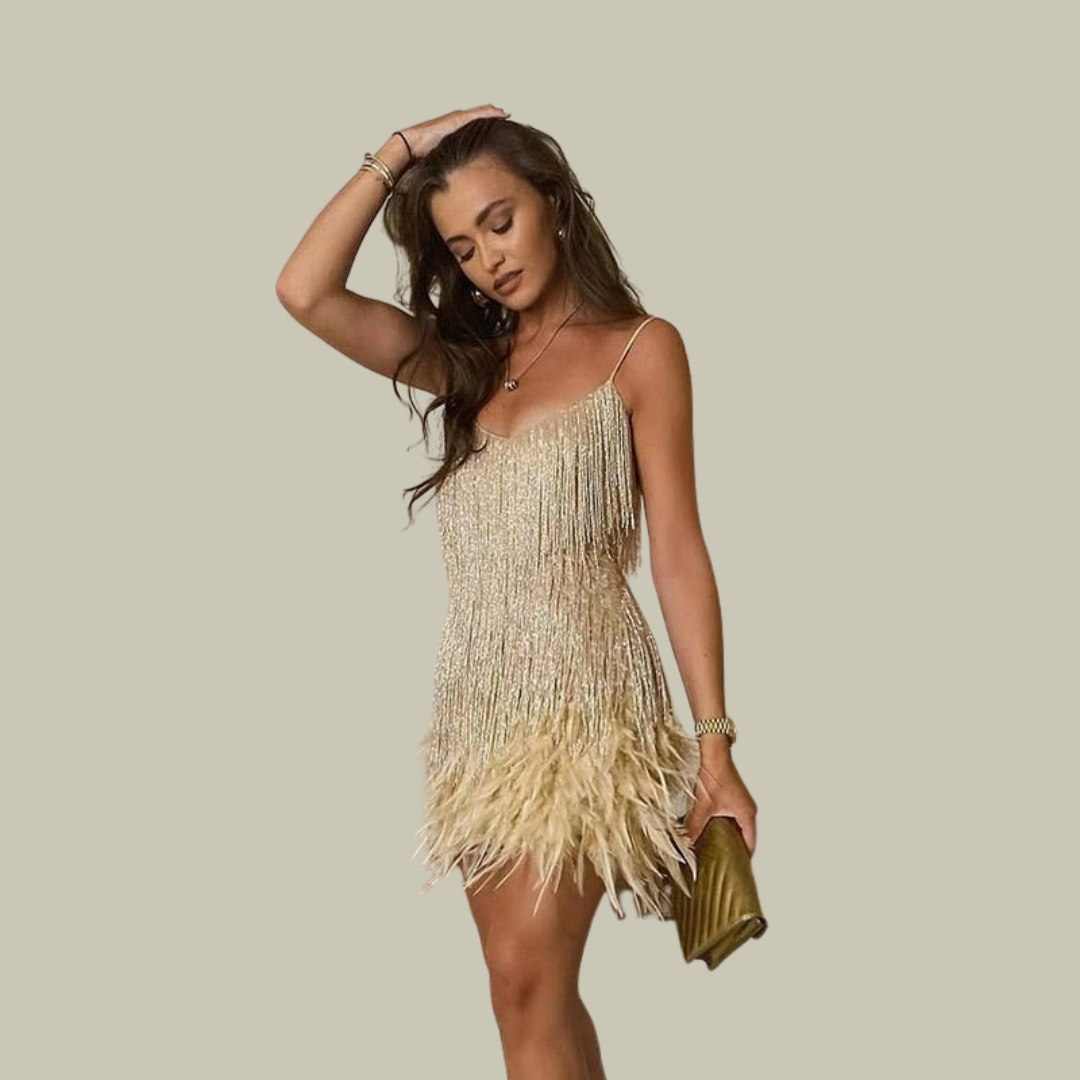 Odette Feather Trim Mini Dress