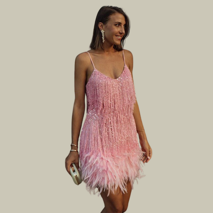 Odette Feather Trim Mini Dress