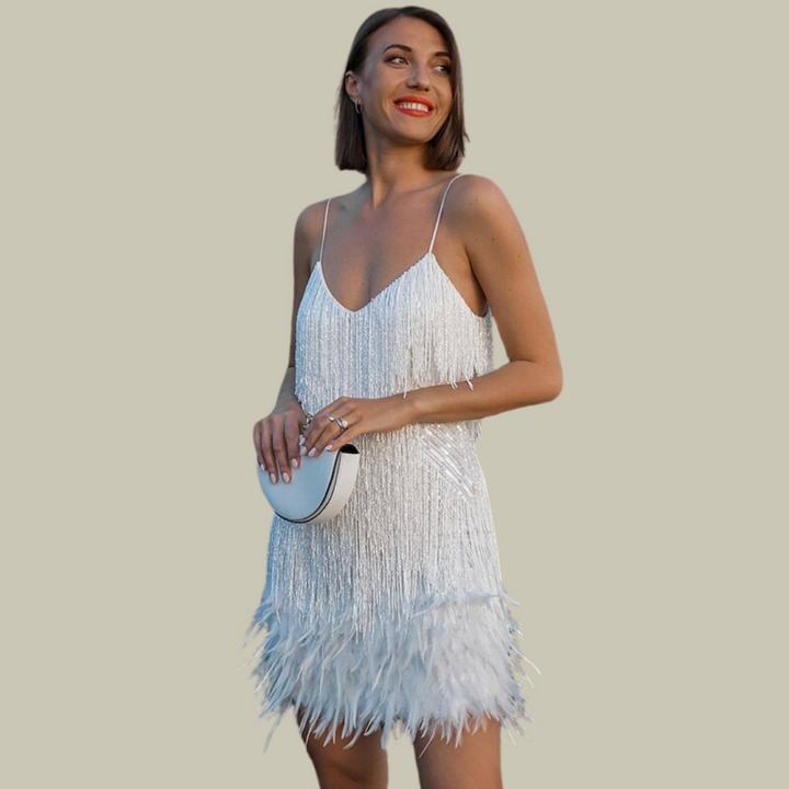 Odette Feather Trim Mini Dress