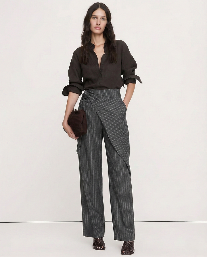 Elara Pinstripe Wrap Cotton Pants