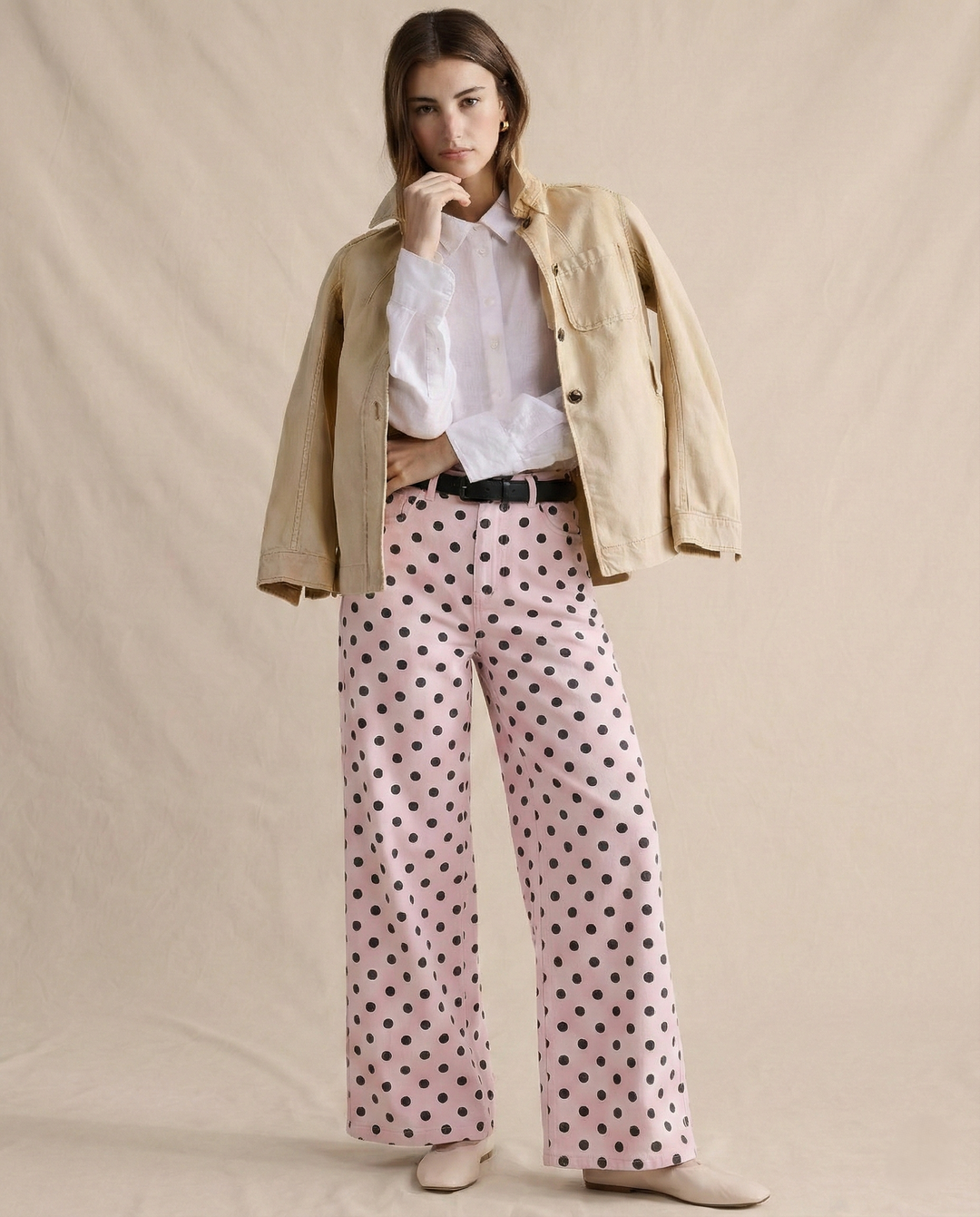 Polka Dot Wide-Leg Trousers