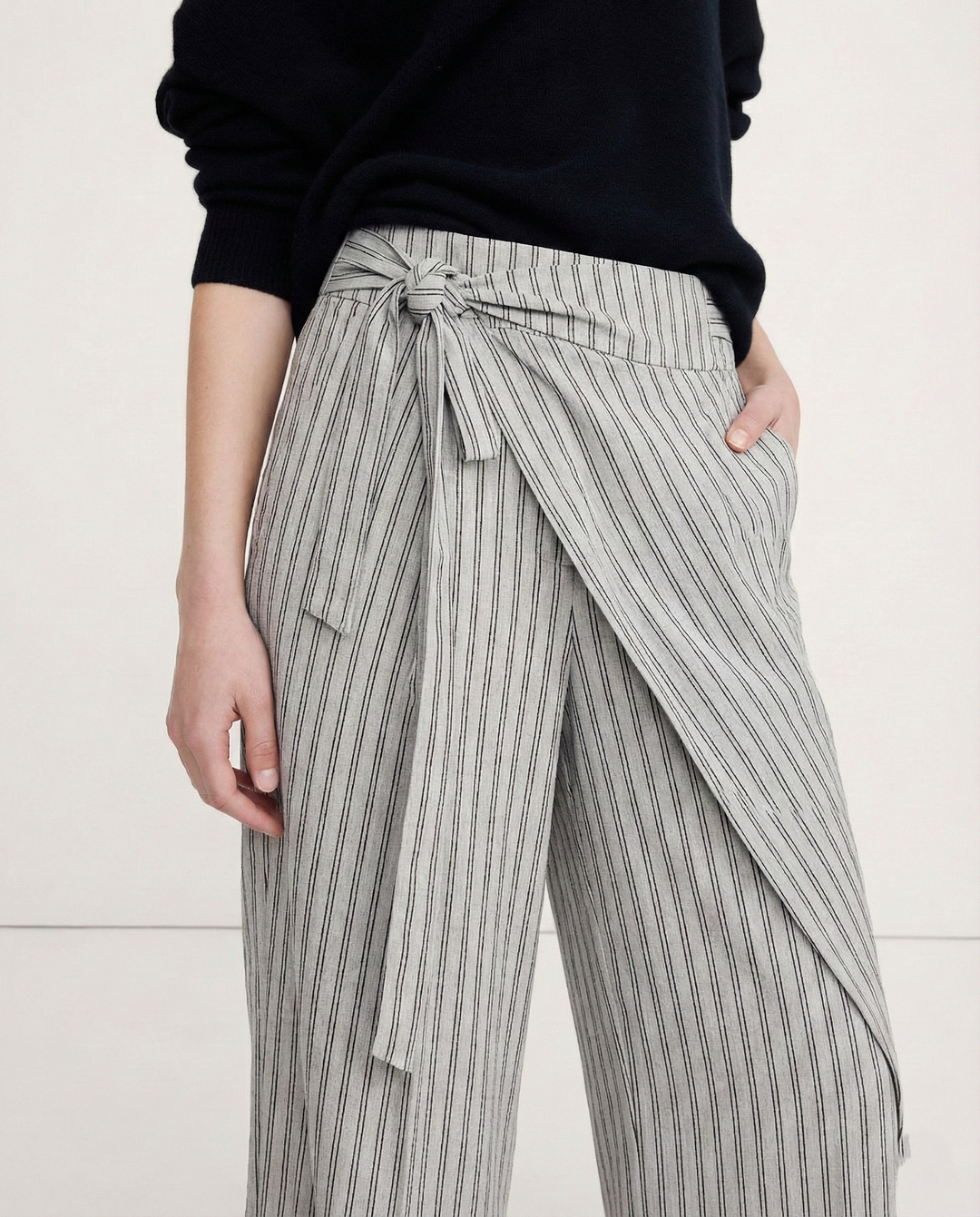 Elara Pinstripe Wrap Cotton Pants
