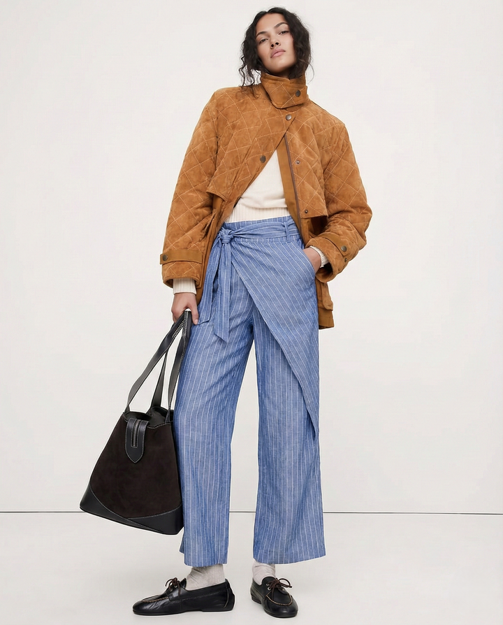 Elara Pinstripe Wrap Cotton Pants