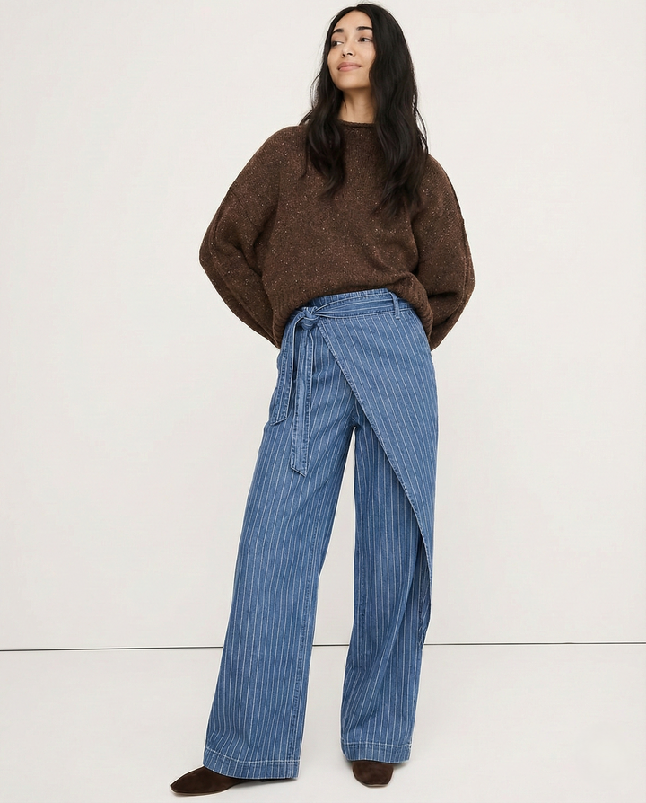 Elara Pinstripe Wrap Cotton Pants