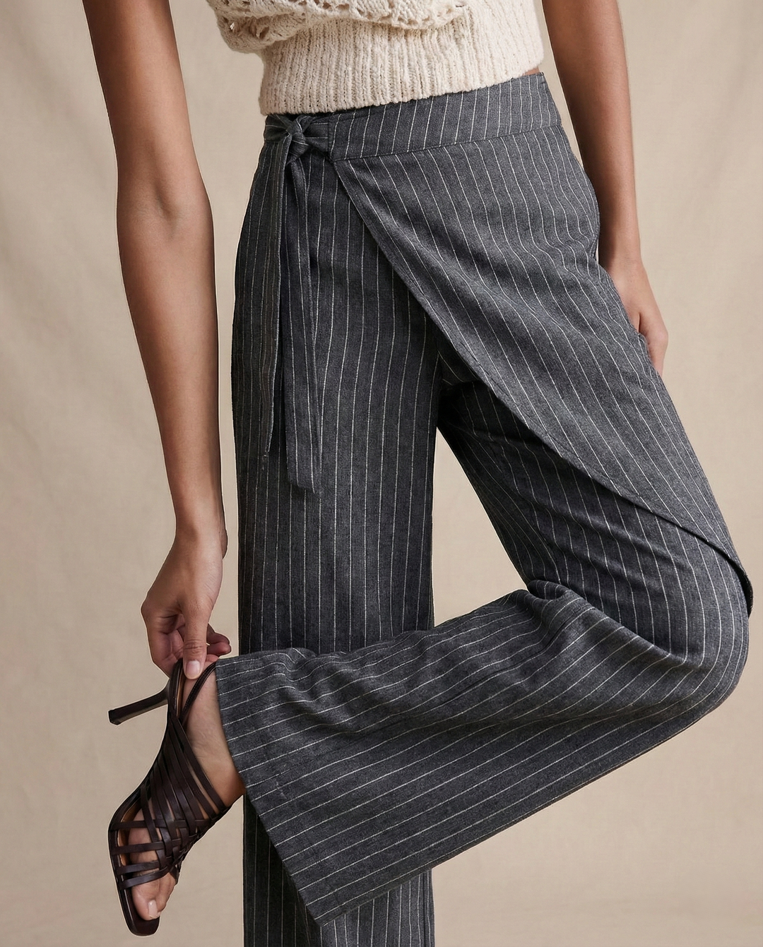 Elara Pinstripe Wrap Cotton Pants