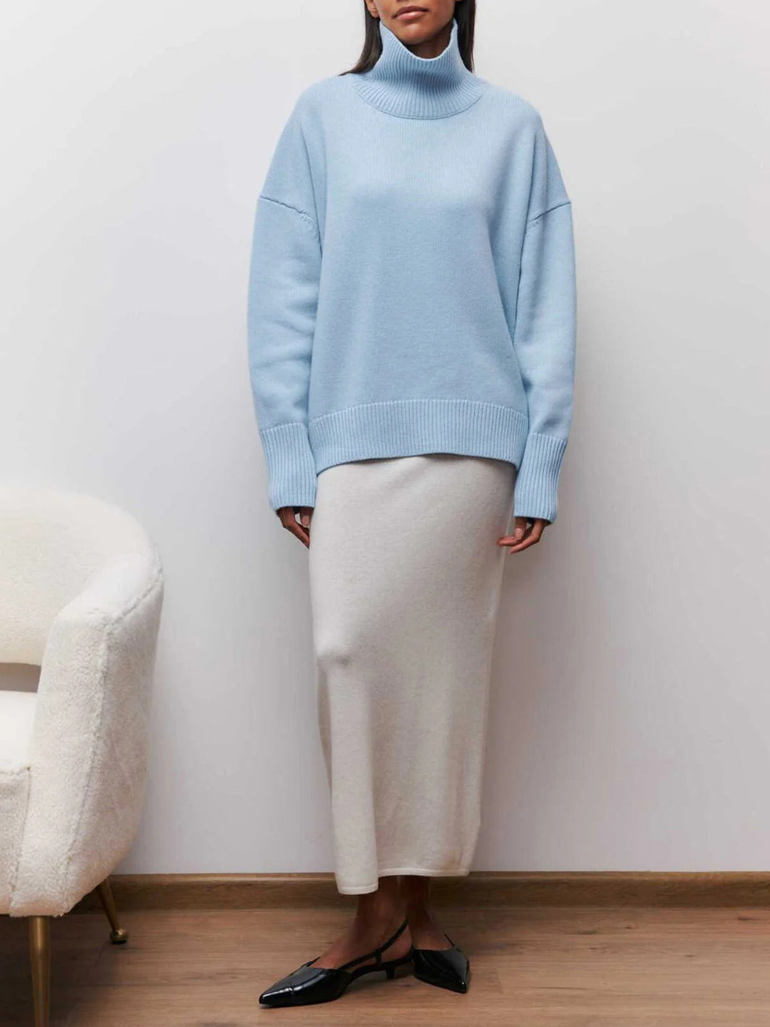 Solène Elbow-Slit Turtleneck Sweater