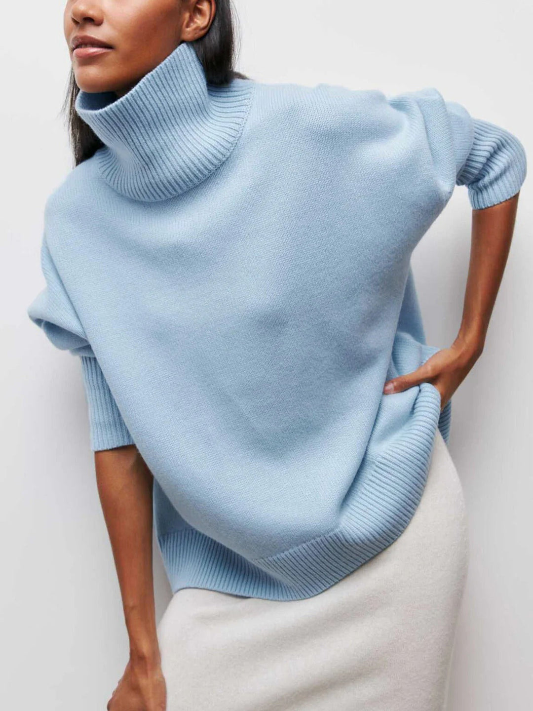 Solène Elbow-Slit Turtleneck Sweater