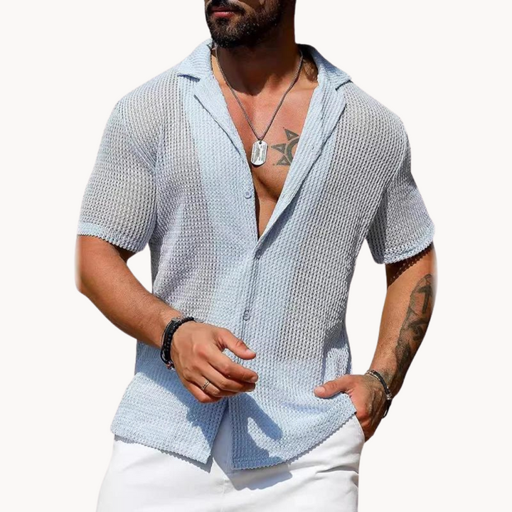 Enzo Open Knit Camp Collar Shirt
