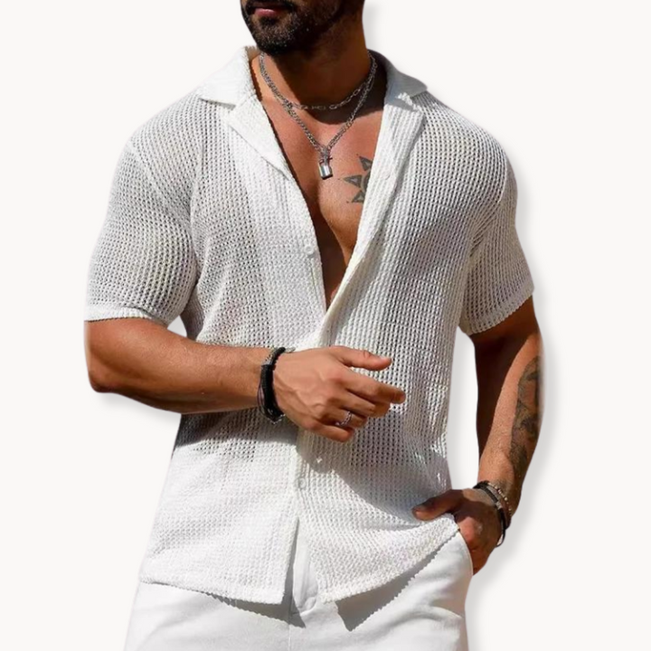 Enzo Open Knit Camp Collar Shirt