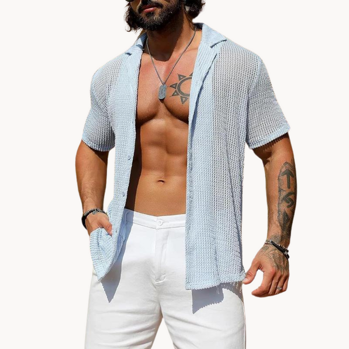 Enzo Open Knit Camp Collar Shirt