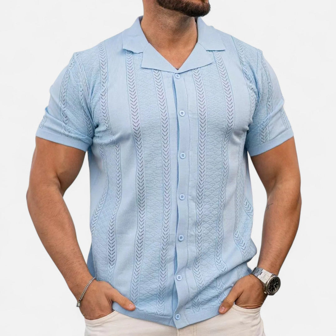 Dario Chevron Knit Cuban Collar Polo