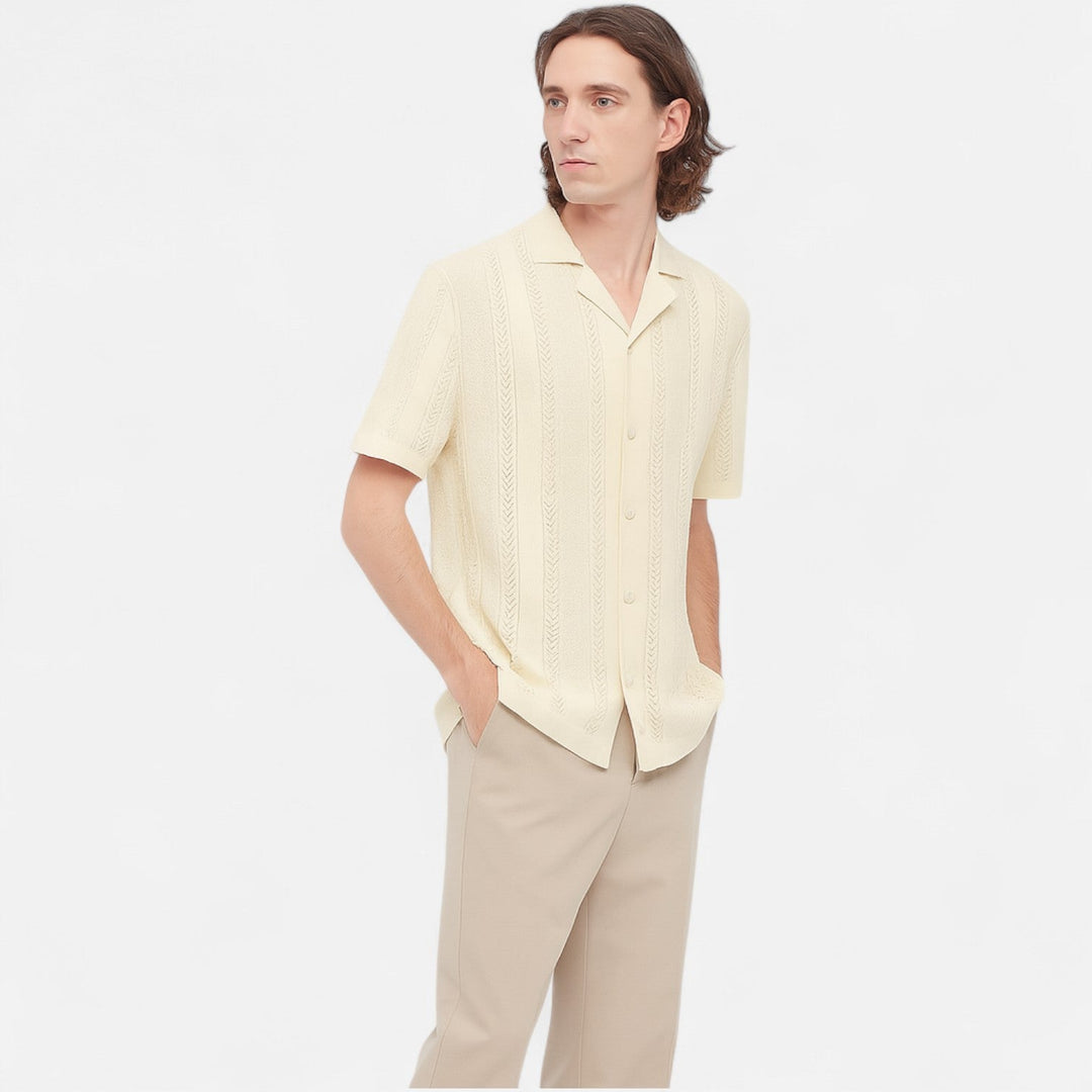 Dario Chevron Knit Cuban Collar Polo