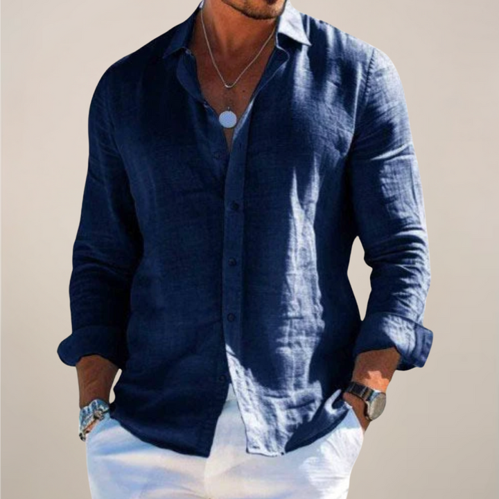 Marcello Linen Blend Casual Long Sleeve Shirt